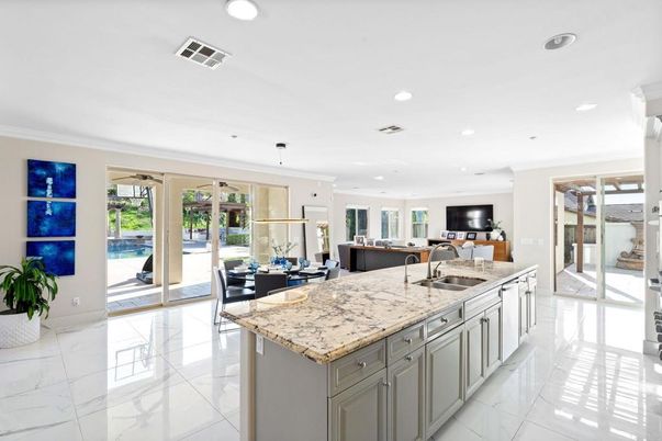 Dining room, Interior, Kitchen, Living room, Marble, Recessed Lighting