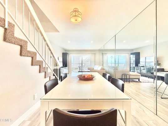Dining room, Interior, Living room, Recessed Lighting, Wood Texture Flooring