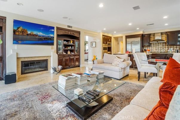 Dining room, Fireplace, Interior, Kitchen, Living room, Recessed Lighting, Stainless Steel Appliances
