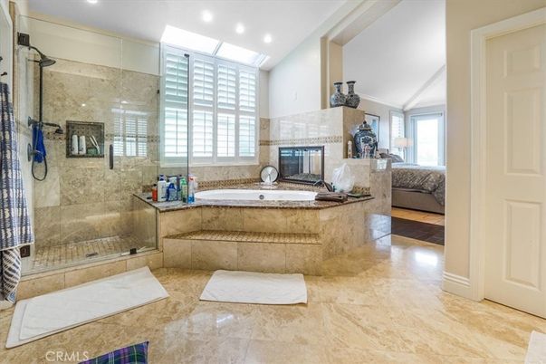 Bathroom, Bedroom, Fireplace, Glass Shower, Interior, Recessed Lighting