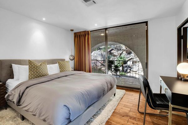 Bedroom, Interior, Recessed Lighting, Wood Texture Flooring