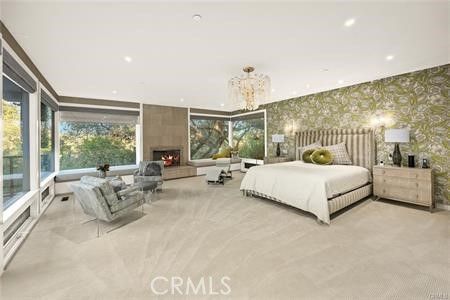Bedroom, Chandelier, Fireplace, Interior, Recessed Lighting