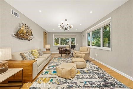Dining room, Interior, Living room, Pendant Lights, Recessed Lighting, Wood Texture Flooring