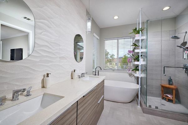 Bathroom, Dual Sink Vanities, Free Standing Baths, Glass Shower, Interior, Recessed Lighting