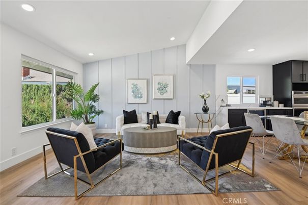 Interior, Kitchen, Living room, Recessed Lighting, Stainless Steel Appliances, Wood Texture Flooring
