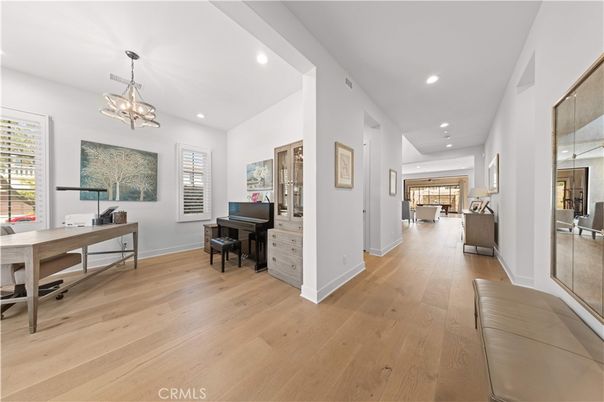 Home Office, Interior, Pendant Lights, Piano, Recessed Lighting, Wood Texture Flooring