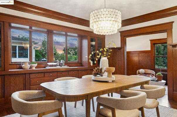Chandelier, Dining room, Interior, Wood Texture Flooring