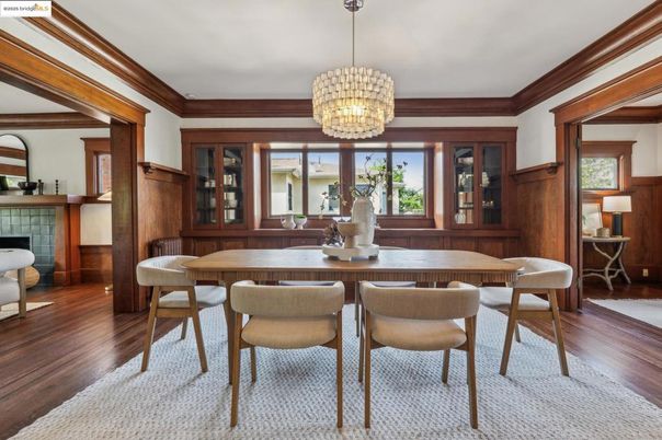 Chandelier, Dining room, Interior, Wood Texture Flooring
