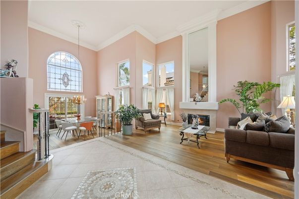 Dining room, Fireplace, Interior, Living room, Pendant Lights, Wood Texture Flooring