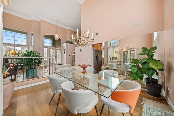 Chandelier, Dining room, Interior, Pendant Lights, Wood Texture Flooring