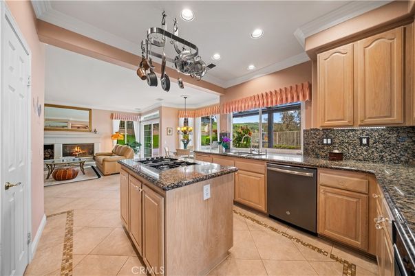 Fireplace, Interior, Kitchen, Living room, Recessed Lighting