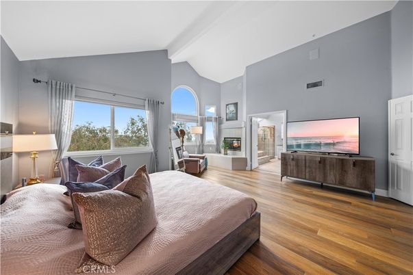 Bedroom, Fireplace, Interior, Wood Texture Flooring