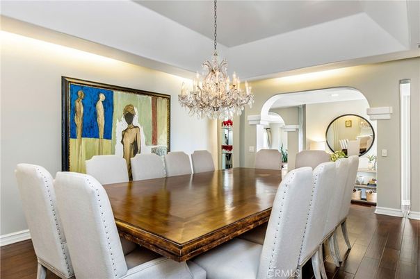 Chandelier, Dining room, Interior, Wood Texture Flooring