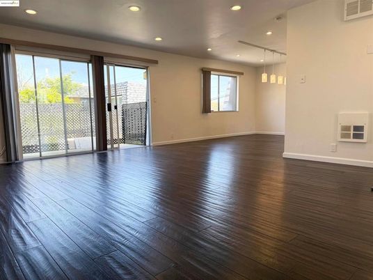 Empty room, Interior, Pendant Lights, Recessed Lighting, Wood Texture Flooring