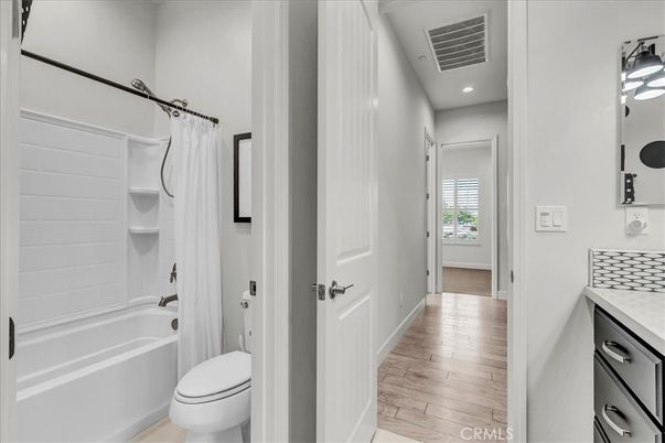 Bathroom, Interior, Recessed Lighting, Wood Texture Flooring
