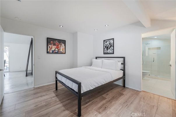 Bathroom, Bedroom, Glass Shower, Interior, Recessed Lighting, Wood Texture Flooring