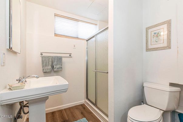 Bathroom, Glass Shower, Interior, Wood Texture Flooring