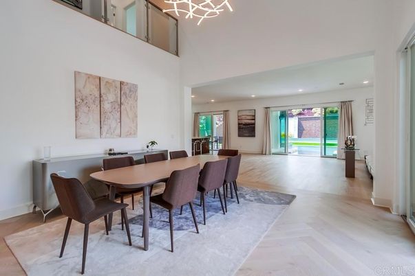 Dining room, Interior, Recessed Lighting, Wood Texture Flooring