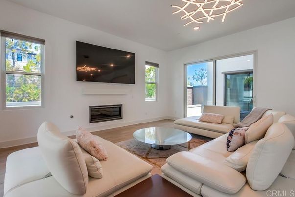 Fireplace, Interior, Living room, Pendant Lights, Recessed Lighting, Wood Texture Flooring