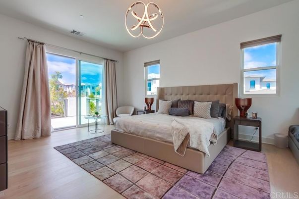 Bedroom, Interior, Pendant Lights, Wood Texture Flooring
