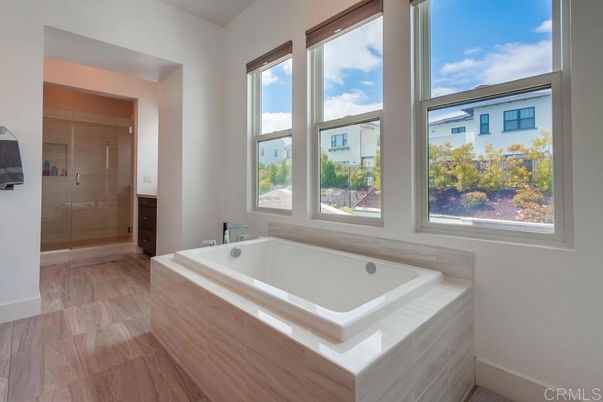 Bathroom, Glass Shower, Interior, Wood Texture Flooring