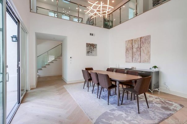 Dining room, Interior, Pendant Lights, Wood Texture Flooring