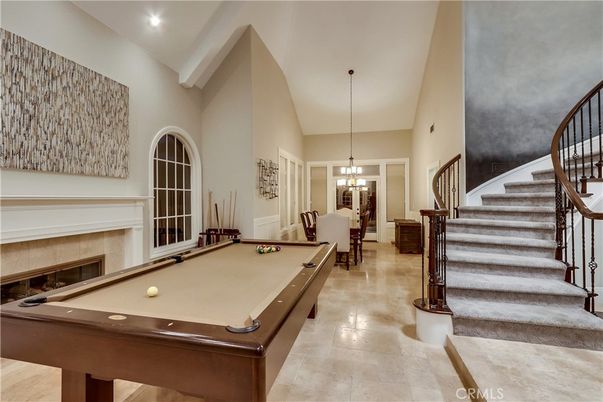 Billiard Table, Chandelier, Fireplace, Game Room, Interior, Pendant Lights, Recessed Lighting