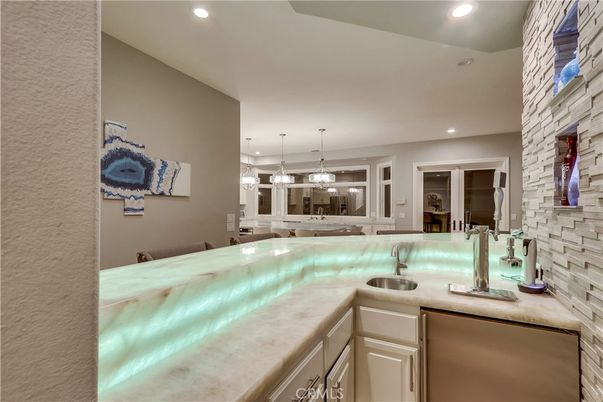 Interior, Kitchen, Pendant Lights, Recessed Lighting, Stone Walls