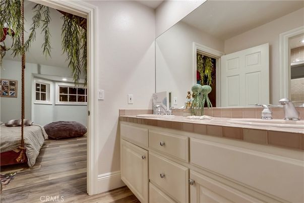 Bathroom, Interior, Tile Countertops, Wood Texture Flooring