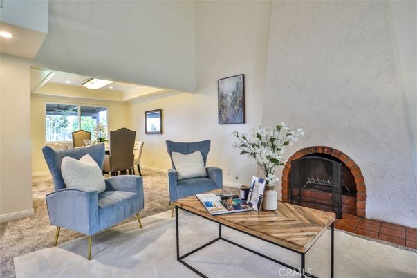 Dining room, Fireplace, Interior, Living room, Recessed Lighting