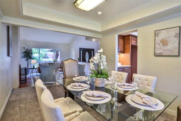 Dining room, Interior, Living room, Recessed Lighting, Wood Texture Flooring
