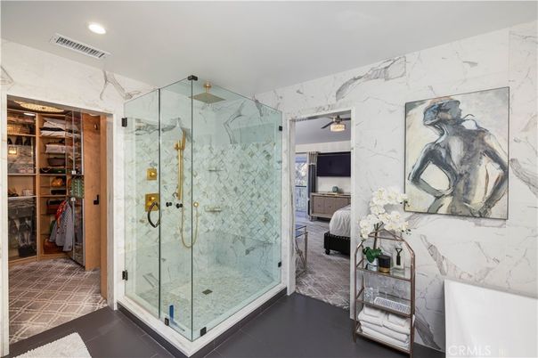 Bathroom, Bedroom, Glass Shower, Interior, Marble Walls, Recessed Lighting
