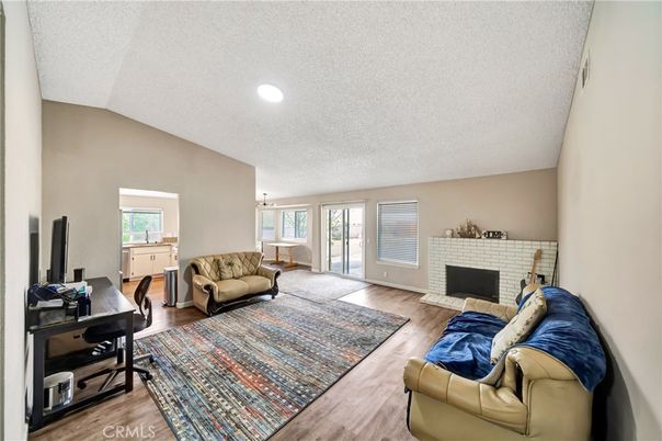 Fireplace, Home Office, Interior, Recessed Lighting, Wood Texture Flooring