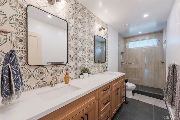 Bathroom, Dual Sink Vanities, Glass Shower, Interior, Recessed Lighting