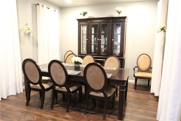 Dining room, Interior, Recessed Lighting, Wood Texture Flooring
