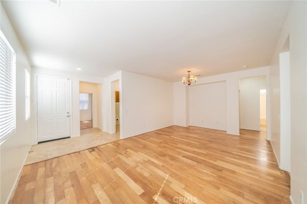 Chandelier, Empty room, Interior, Recessed Lighting, Wood Texture Flooring