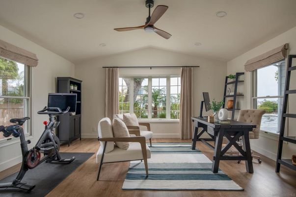 Fitness Equipment, Home Office, Interior, Recessed Lighting, Wood Texture Flooring