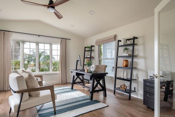 Home Office, Interior, Recessed Lighting, Wood Texture Flooring