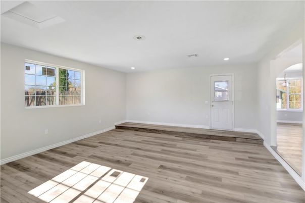 Empty room, Interior, Recessed Lighting, Wood Texture Flooring