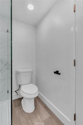 Bathroom, Glass Shower, Interior, Recessed Lighting, Wood Texture Flooring