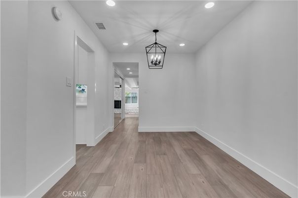 Empty room, Interior, Pendant Lights, Recessed Lighting, Wood Texture Flooring