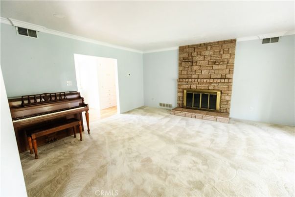 Empty room, Fireplace, Interior, Piano, Stone Walls