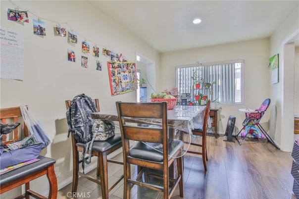 Dining room, Interior, Recessed Lighting, Wood Texture Flooring