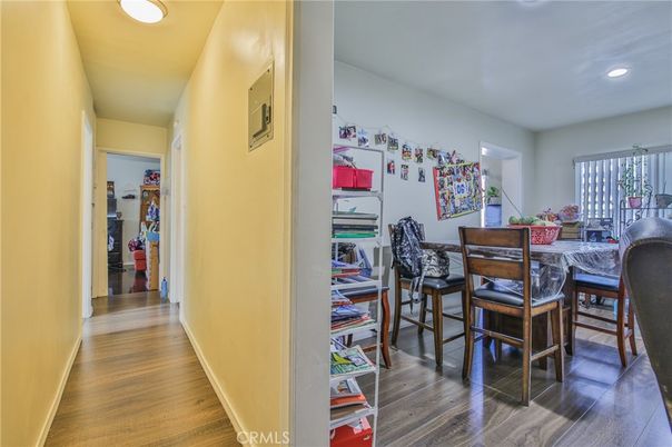 Dining room, Interior, Recessed Lighting, Wood Texture Flooring