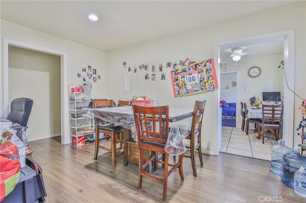 Dining room, Interior, Recessed Lighting, Wood Texture Flooring