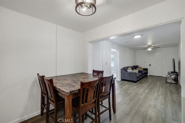 Dining room, Interior, Living room, Recessed Lighting, Wood Texture Flooring