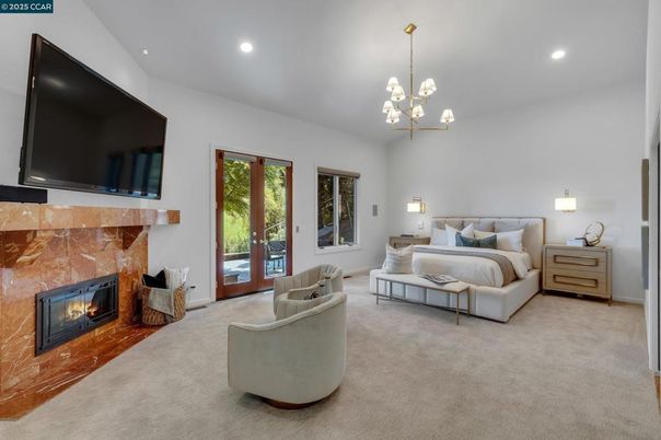 Bedroom, Fireplace, Interior, Pendant Lights, Recessed Lighting