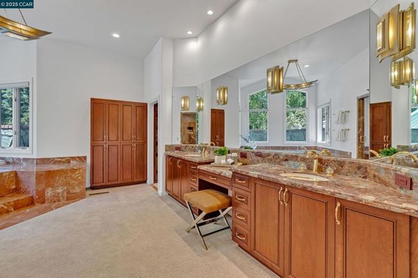 Bathroom, Dual Sink Vanities, Interior, Pendant Lights, Recessed Lighting