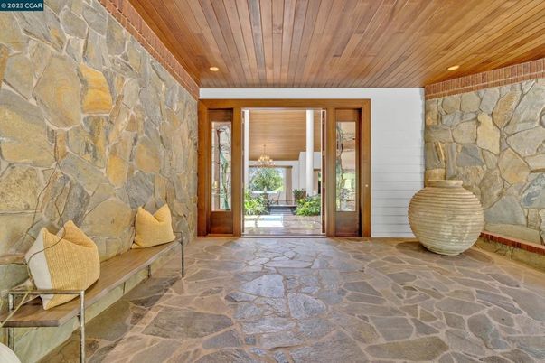 Interior, Recessed Lighting, Stone Walls, Wooden Ceilings