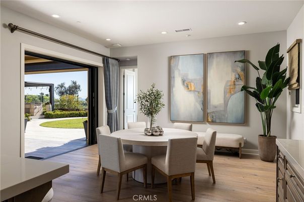 Dining room, Interior, Recessed Lighting, Wood Texture Flooring